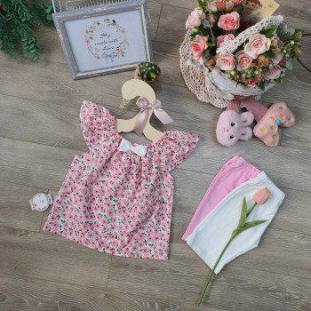 Bộ đồ bé gái - áo hoa tay tiên kết hợp với quần legging